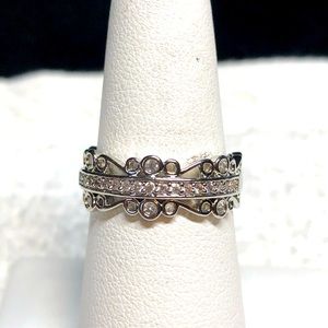 💍✨etched/scroll work silver ring-band/wedding style-cubic zirconia NEW